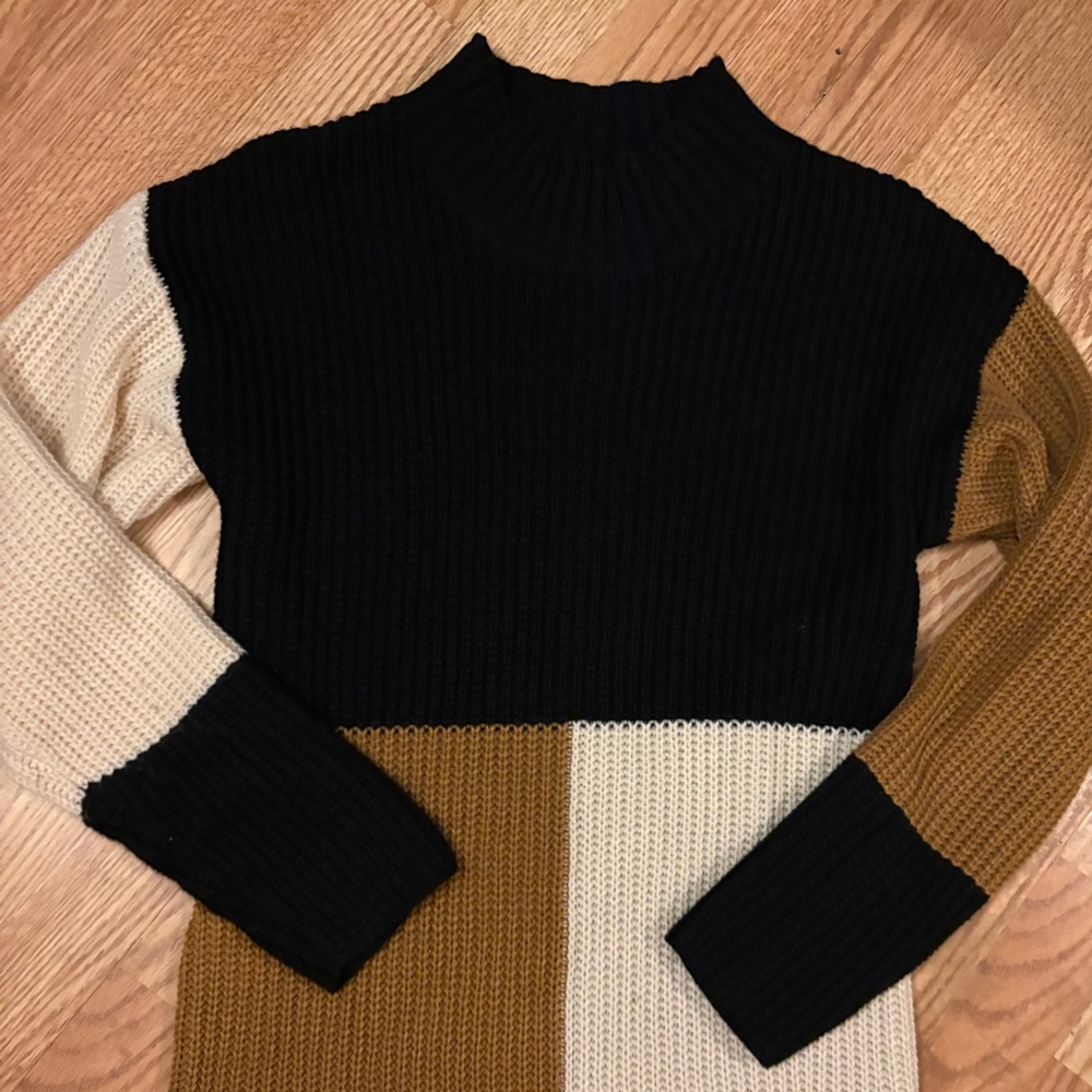 Venus Colorblock Sweater Dress in Black, Cream & Brown Size Medium - Picture 10 of 11